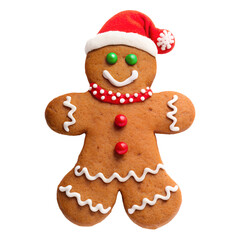 Fototapeta premium Gingerbread man on an isolated transparent background, for use in graphic design on the theme of Christmas