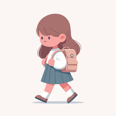 vector of little boy walking carrying backpack