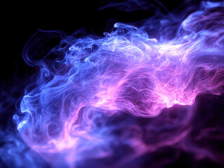 Colorful wisps of smoke swirling in shades of blue and purple creating an ethereal effect against a dark background at night