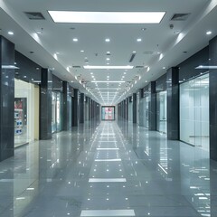 Fototapeta premium Modern Empty Shopping Mall Corridor with Bright Lights