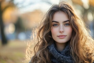 Obraz premium Portrait of confident young woman outdoors, Generative AI