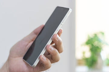 スマートフォンを持つ男の手（30代、日本人）