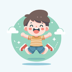 happy jumping little boy vector
