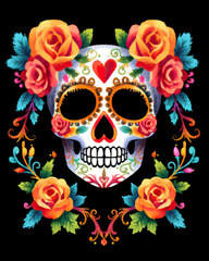 Skull with ornaments and flowers