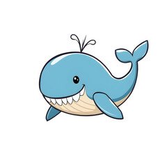 Cute whale cartoon icon illustration on white background. Generative AI