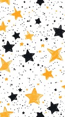 Yellow Stars on White Background, Abstract Image, Texture, Pattern, Wallpaper, Cover and Screen of Smartphone, Cell Phone, Computer, Laptop, 9:16 and 16:9 Format
