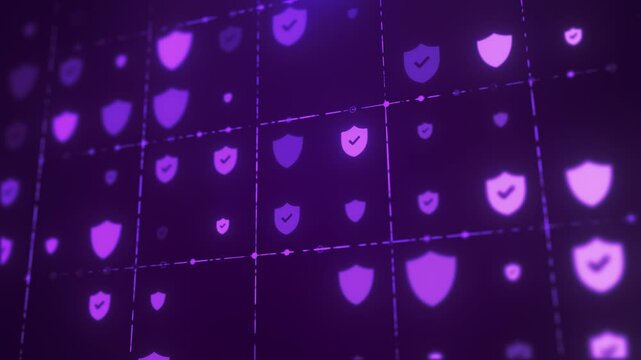 Data protection verified is a grid pattern concept in cybersecurity and privacy technologies loopable purple background