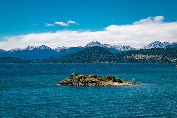 Patagonia Landscape.  Blue water ,green forest, mountains