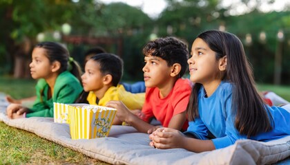 Children Watching Movie at Outdoor Gathering