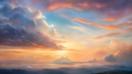 Dramatic sunset clouds over rolling hills with soft light and vibrant colors . Sky with clouds
