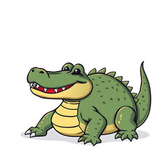 Fototapeta premium Cute crocodile cartoon icon illustration on white background. generative AI