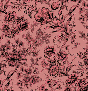 Botanical seamless flower pattern Vintage floral Pattern, Shabby chic or granny chic chintz roses in a perfectly repeated pattern