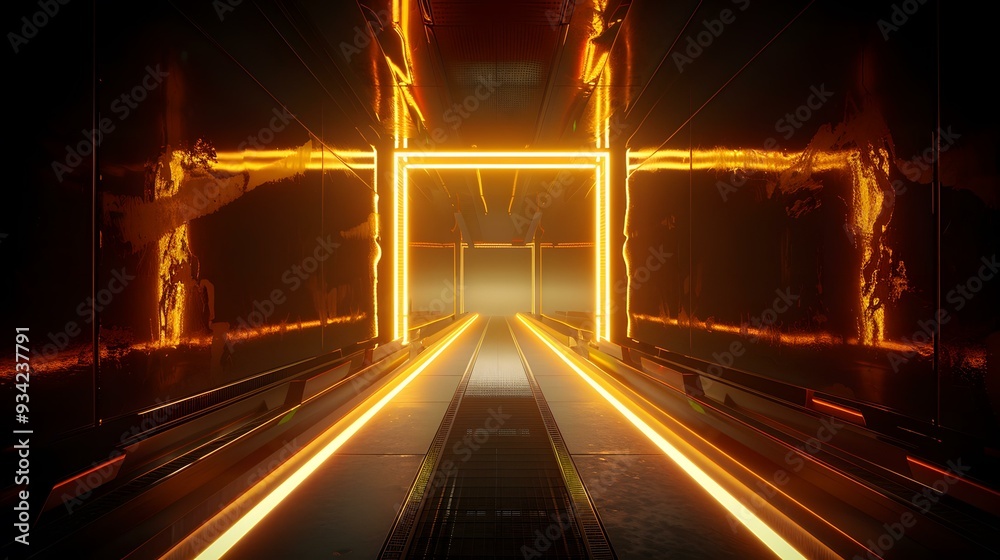 Sticker Neon Glow Corridor Futuristic Sci Fi Tunnel