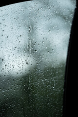 Car mirror rain drops water