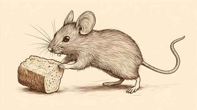 mouse holding bread, sepia sketch clip art preview