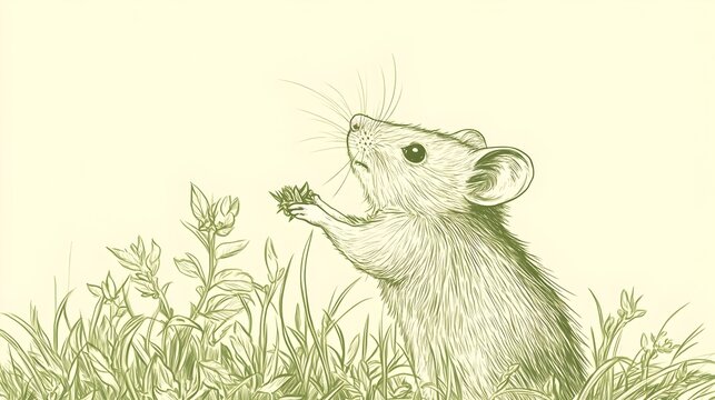 Mouse Foraging in Grassy Field
