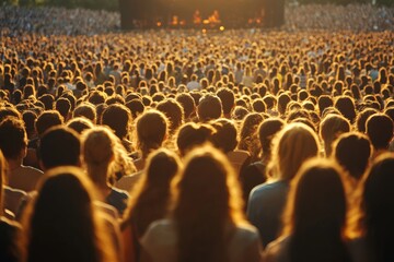 Obraz premium Rear view of large group of large group of people enjoying open air concert, Generative AI