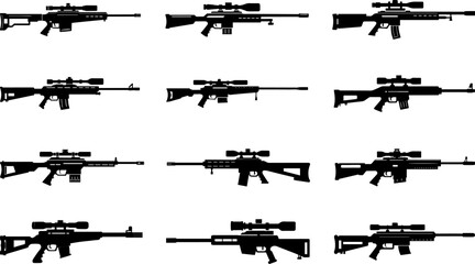 Collection of Sniper rifle silhouette vector illustration, weapon, gun