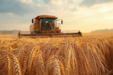 Combine Harvesting Wheat