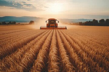 Fototapeta premium Combine Harvesting Wheat
