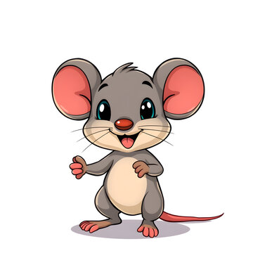 Cute mouse cartoon icon illustration on white background. Generative AI