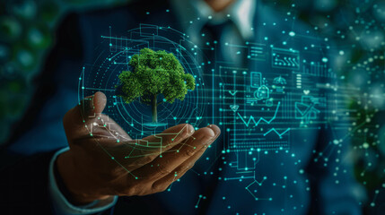 Protecting the earth with the help of technology, green planet concept