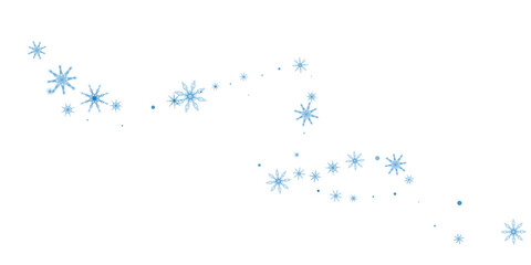 Snowflakes. Snow, snowfall. Falling scattered blue snowflakes on a white background.