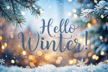 Happy Winter background. Hello Winter season. Cartoon illustration Template for Poster, Banner, Greeting, Card, Flyer, Cover, Sale, Promotion. Snowfall, Snowy weather. welcome winter design.