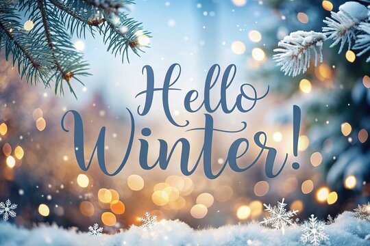 Happy Winter background. Hello Winter season. Cartoon illustration Template for Poster, Banner, Greeting, Card, Flyer, Cover, Sale, Promotion. Snowfall, Snowy weather. welcome winter design.