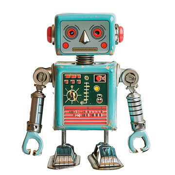 Vintage Toy Robots with Transparent Background, PNG