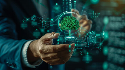 Protecting the earth with the help of technology, green planet concept