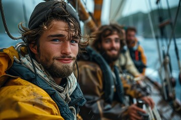Young Sailors Enjoying A Rainy Day At Sea While Engaged In Nautical Adventures