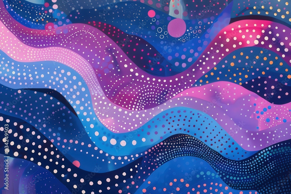 Wall mural a blue and pink wave with many dots, generative ai image