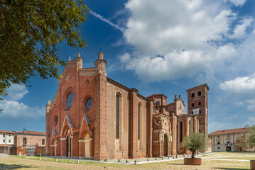 Asti, italy: Cathedral of Santa Maria Assunta (6th century; 14th) in the Cathedral Square with blue...