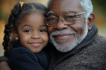 Obraz premium Grandfather embracing granddaughter, Generative AI