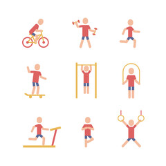 Summer activities icons set. Olympic sport people pictograms.