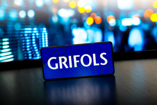 August 22, 2024, Paraguay. In this photo illustration, the Grifols logo is displayed on a smartphone screen.