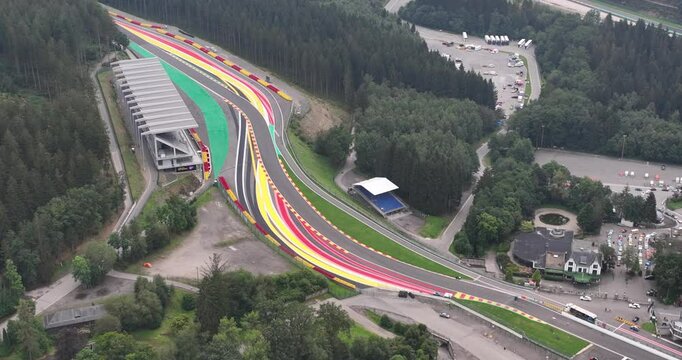 Eau rouge and radilon corner at the Spa Franchorchamps race circuit in Belgium, Stavelot.