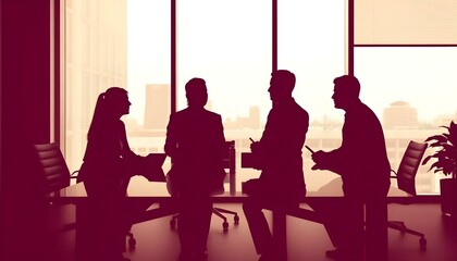 Office team meeting of company employees and coworkers sitting around the table and discussing business topics