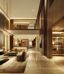 Modern Interior Design of Luxury Home With Large Windows and  Marble Floor