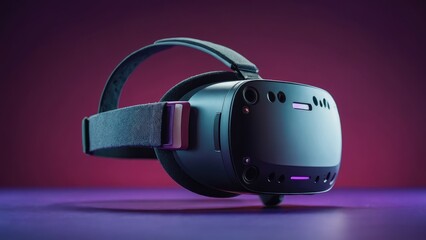 A side view of a cartoon VR glasses headset mockup on a purple background
