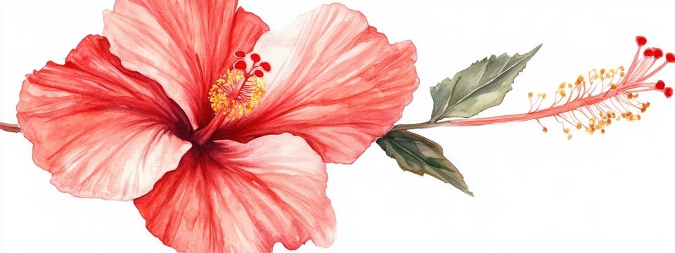 Watercolor depiction of a red hibiscus tropical flower for a wedding invitation - Powered by Adobe