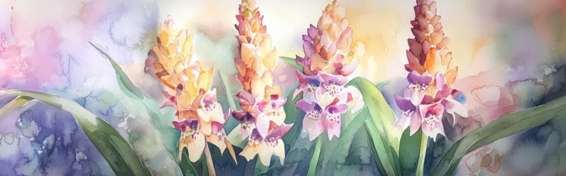 Watercolor depiction of eucomis flowers