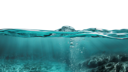 Water surface with bottom of the sea isolated on transparent background