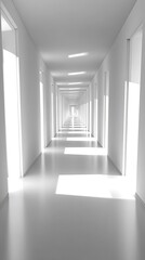 Fototapeta premium White Corridor With Doors And Light