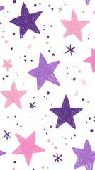 Purple Stars on White Background, Abstract Image, Texture, Pattern, Wallpaper, Cover and Screen of Smartphone, Cell Phone, Computer, Laptop, 9:16 and 16:9 Format