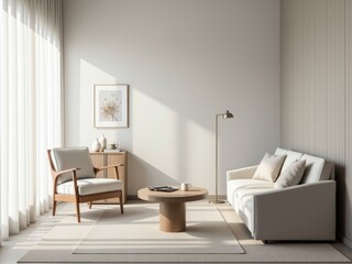Serene Minimalist Interior with Soft Natural Light in 4:3 Aspect Ratio