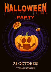 Halloween party invitation with pumpkins. Vector illustration for your design