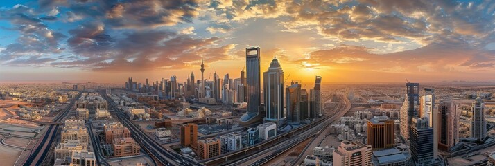 Obraz premium aerial panorama of downtown Riyadh, capturing the bustling urban landscape and skyline of Al Riyadh