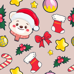 Merry Christmas gift wrap pattern. Illustrations of gifts and card Winter Holidays art pattern templates. Christmas design basic red and green. Holiday aesthetics embrace all the colors